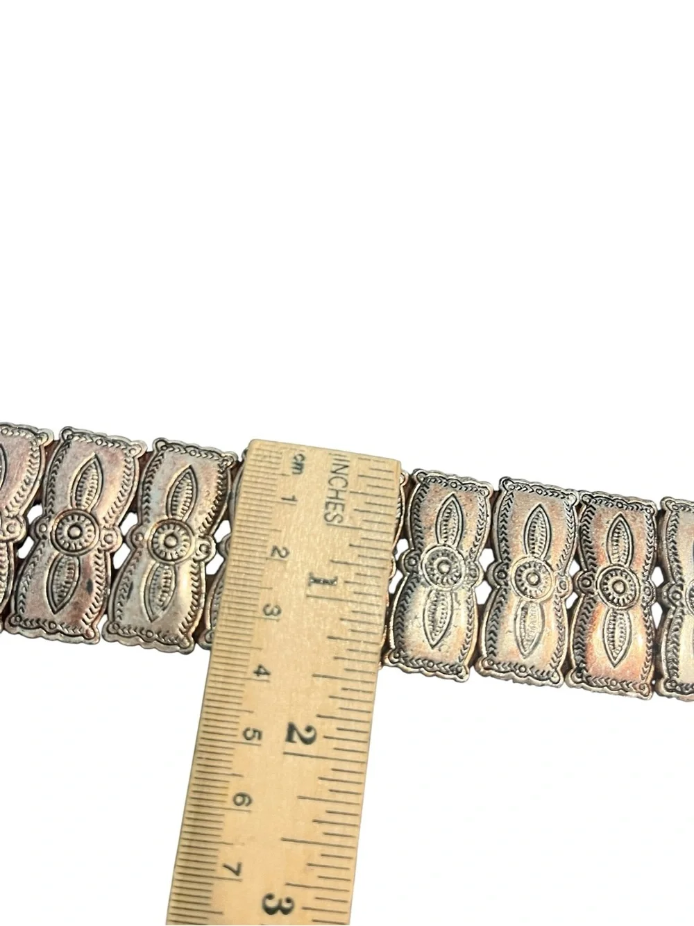 Vintage Full Grain Leather Tooled Conch Silver Toned Belt 32” Western Boho